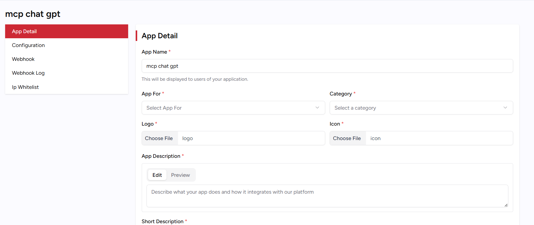Halaman create application ChatGPT