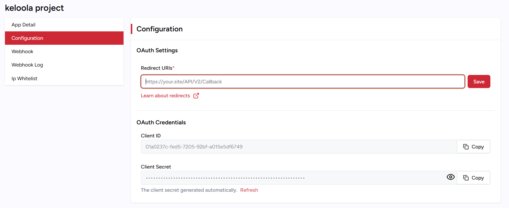 Pengaturan Redirect URI
