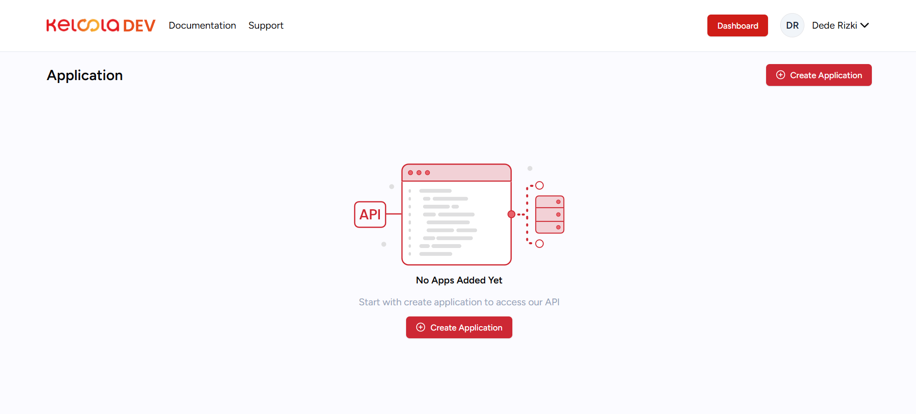 Halaman create application Keloola Developer