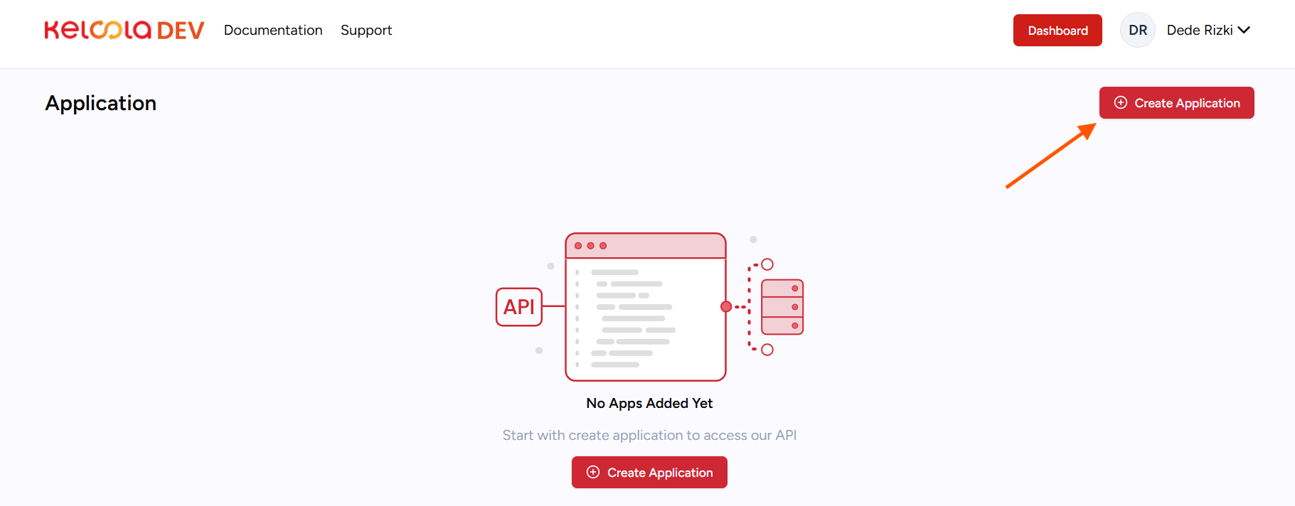 Halaman Create Application Keloola Developer